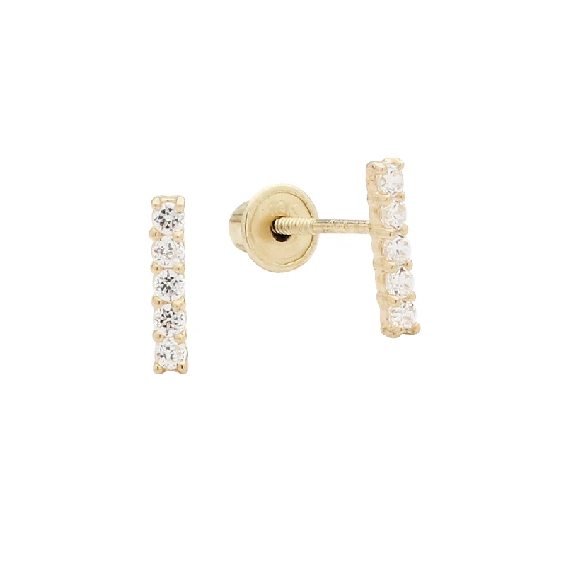 Hoop earrings with leather accents for a sleek and bold combination-10k Solid Gold CZ Bar Studs