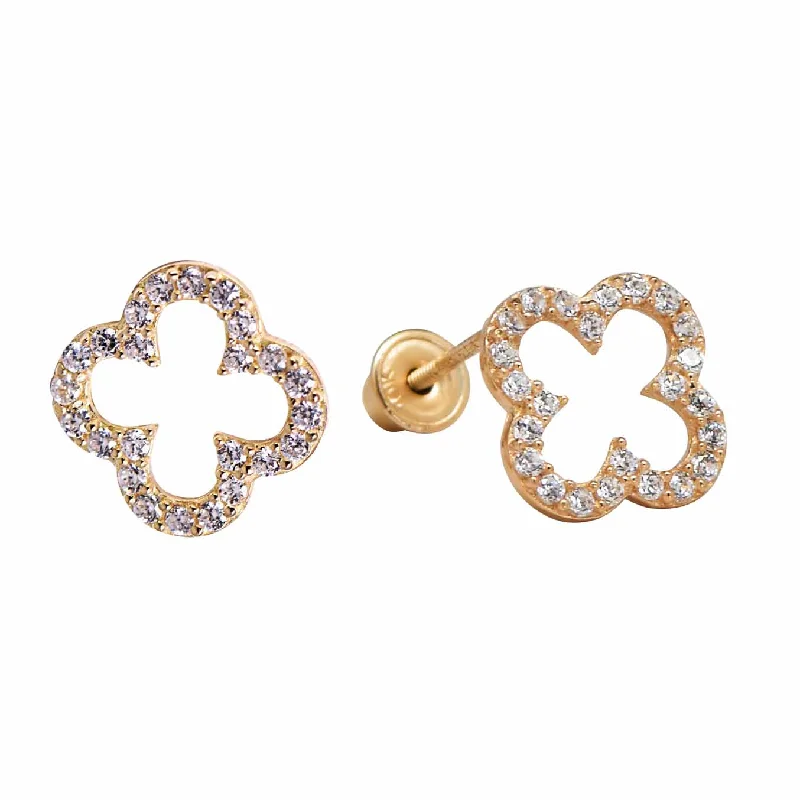 Best hoop earrings with twisted rope designs for a nautical-inspired style-10k Solid Gold CZ Clover Studs