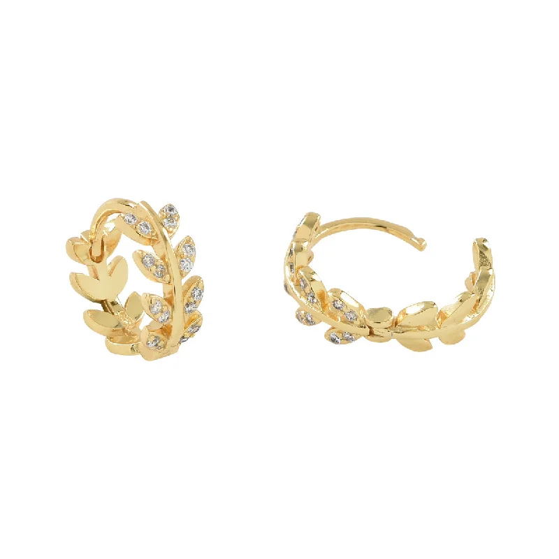 Best hoop earrings with floral designs for a feminine and delicate look-CZ Leaves Huggie