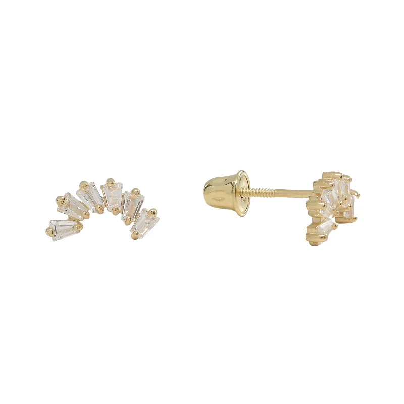 Hoop earrings with oversized pearl accents for a statement-making look-10k Solid Gold CZ Multi-Baguette Curved Ear Crawler