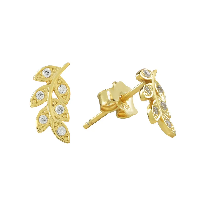 Hoop earrings with floral motifs for a feminine and nature-inspired look-CZ Leaf Studs