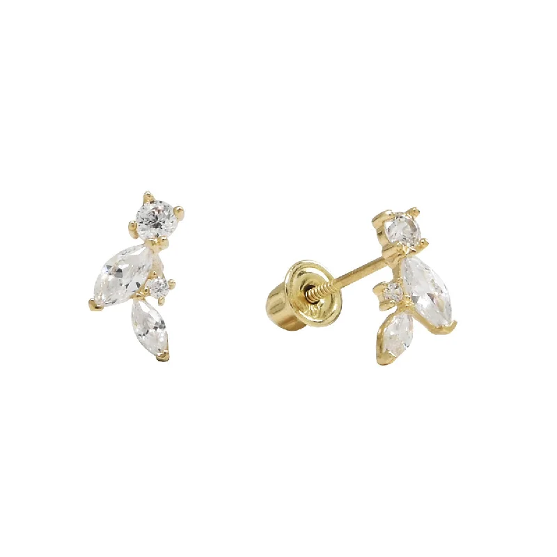 Best hoop earrings with hammered gold for a rustic yet elegant look-10k Solid Gold Marquise & Round CZ Studs