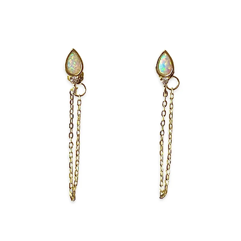 Hoop earrings with faceted crystals for added sparkle and shine-Opaline Teardrop White Opal Chain Studs