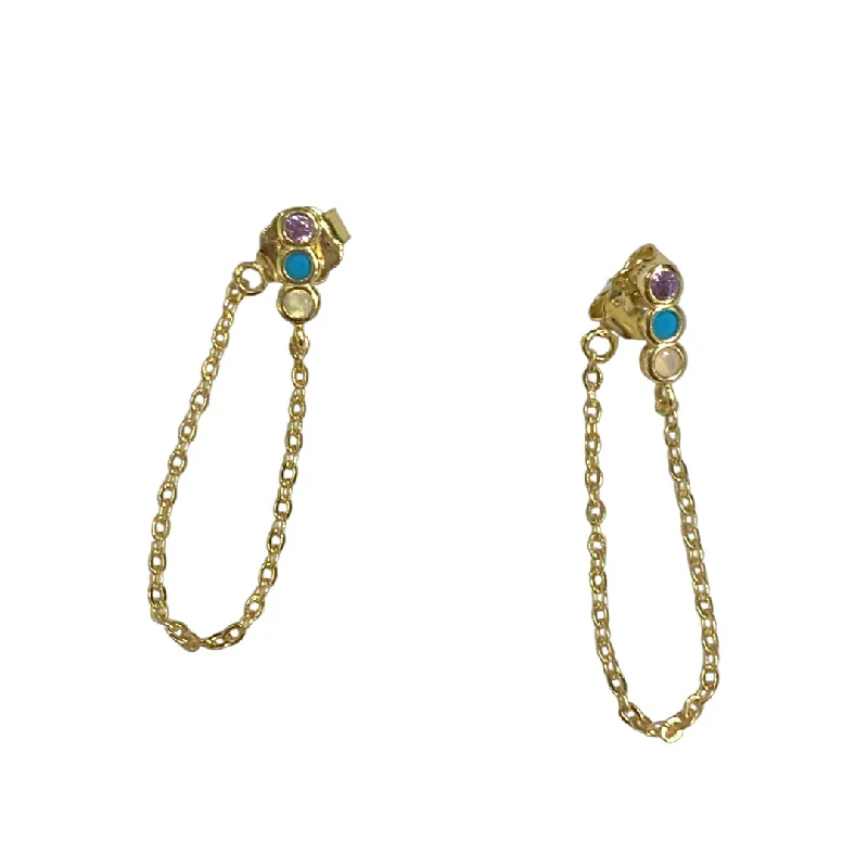 Hoop earrings with colorful beads for a fun and playful vibe-Pastel Bezels Chain Earrings