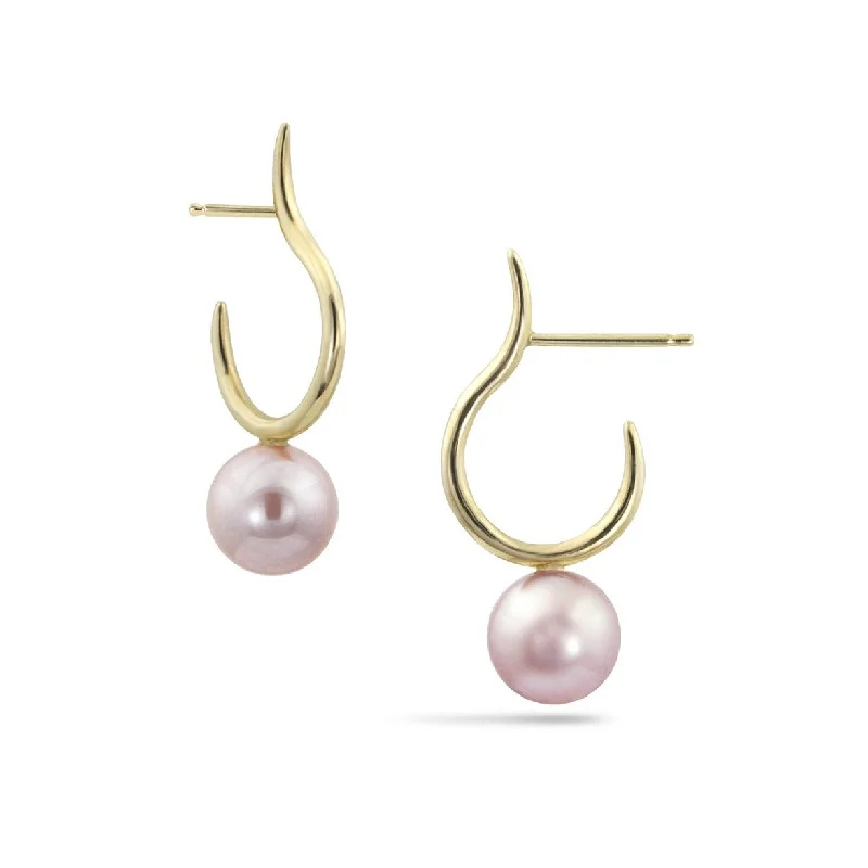 Hoop earrings with hammered textures for a boho-chic and rustic vibe-Pearl Moon Hoops, Pink