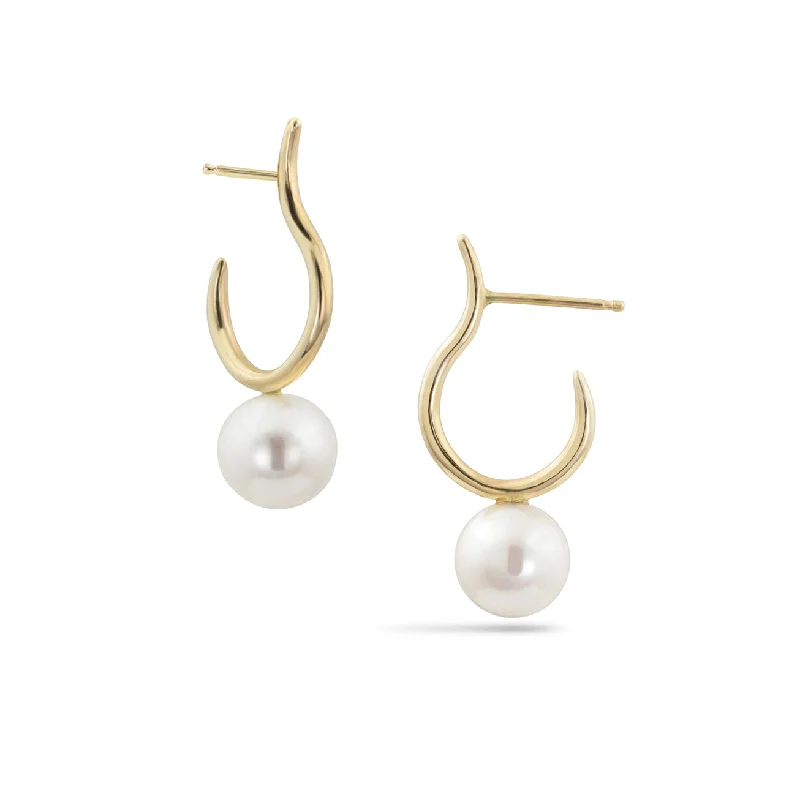 Hoop earrings with a matte finish for a sleek and sophisticated appearance-Pearl Moon Hoops, White