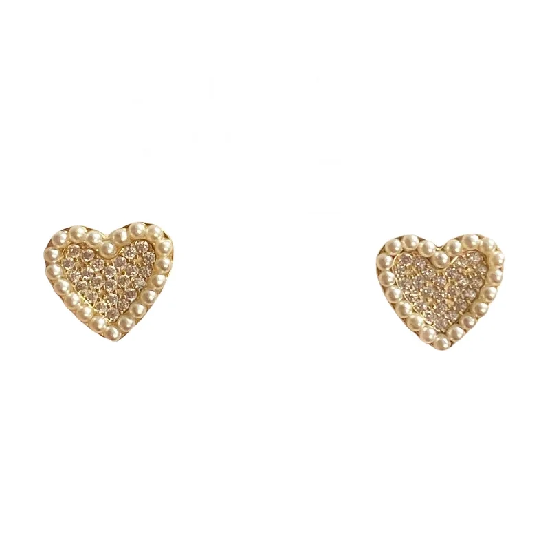 Best hoop earrings with angel wing accents for a spiritual and meaningful design-Pearlea Heart Studs