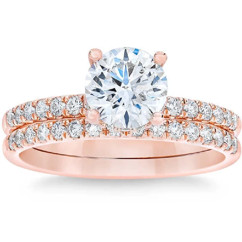 Engagement rings with two-tone sapphire bands -Pompeii3 1 3/4 Ct Diamond Engagement Wedding Ring Set 14k Rose Gold (H/I,SI2/I1)