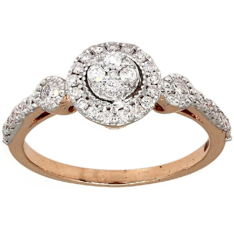 Engagement rings with engraved initials inside bands -Pompeii3 10k Rose Gold .48 Ct. TDW Halo Diamond Engagement Ring Vintage Accents