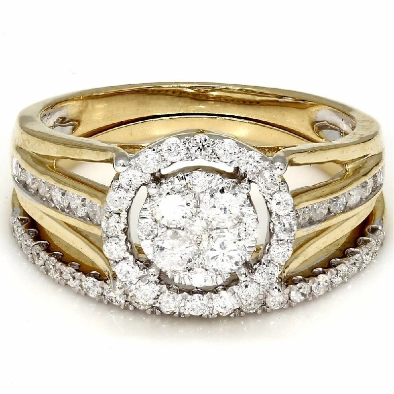 Engagement rings with sleek rose gold twists -Pompeii3 10k Yellow Gold 1 .91 Ct. TDW Halo Diamond Engagement Ring IGI Certified Wedding Set