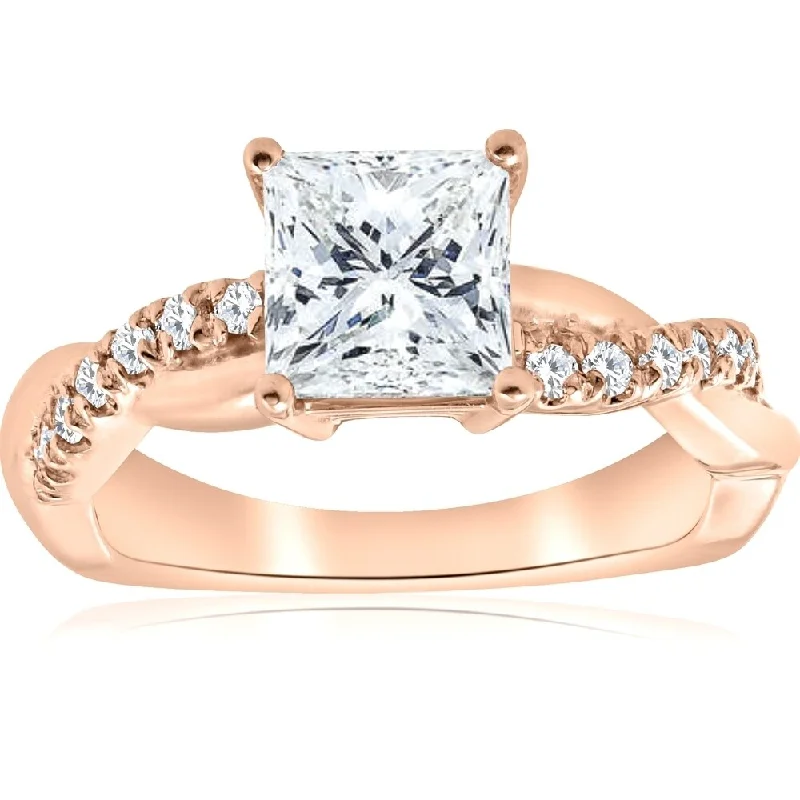 Engagement rings with sleek rose gold twists -Pompeii3 14K Rose Gold 1 1/6ct Princess Cut Diamond Clarity Enhanced Infinity Engagement Ring - White