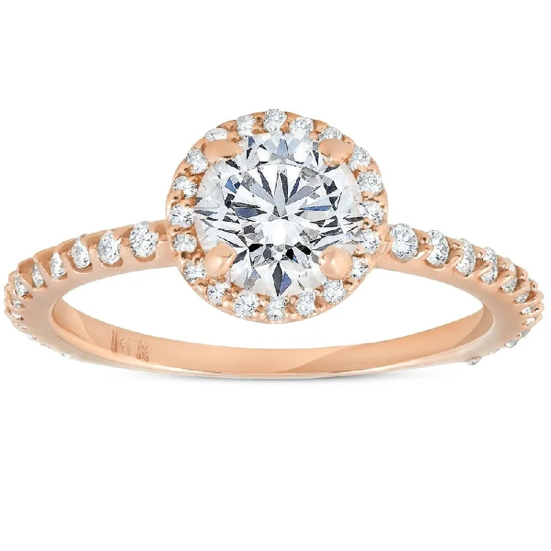 Engagement rings with double halo of opal -Pompeii3 14K Rose Gold 1 ct TDW Diamond Engagement Halo Ring - White