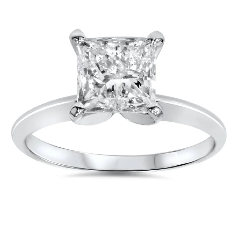 Engagement rings with vintage-inspired claw prongs -Pompeii3 14k White Gold 1 Ct Princess Cut Diamond Solitaire Engagement Ring Clarity Enhanced