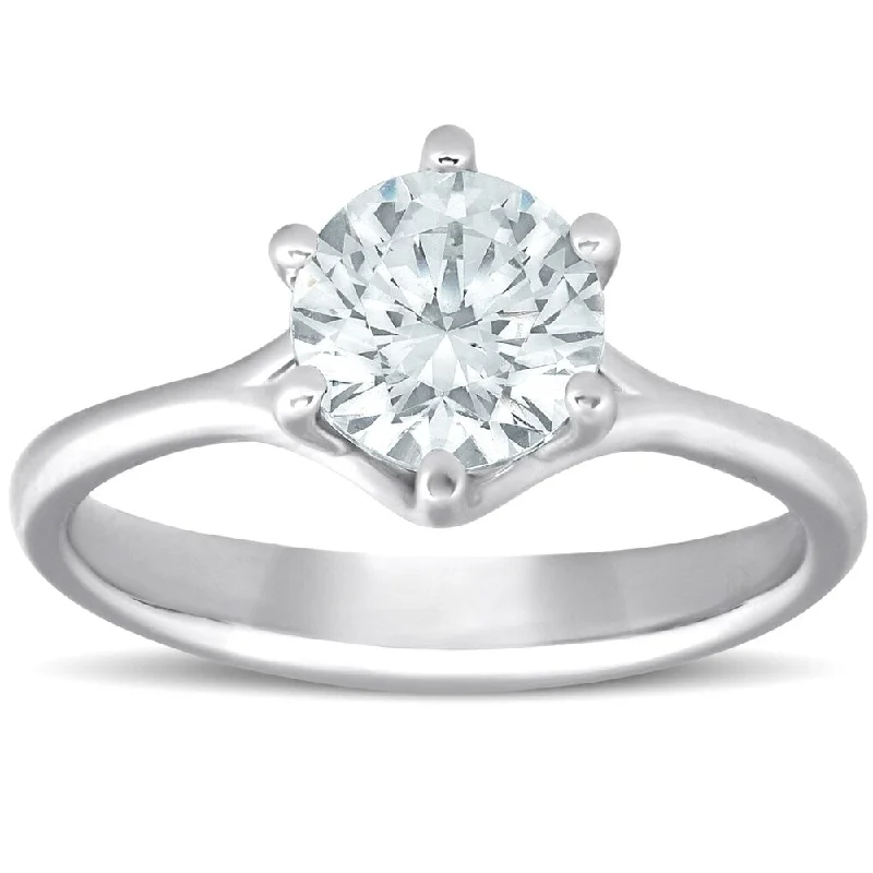 Engagement rings with asymmetrical halo of jade -Pompeii3 14k White Gold 1 Ct TDW Solitaire Diamond Engagement Ring Six Prong Clarity Enhanced