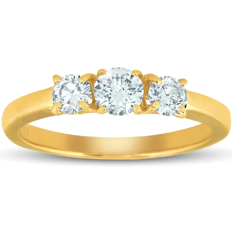 Engagement rings with floral-inspired sapphire bands -Pompeii3 14k White Yellow or Rose Gold 3/4 ct Three Stone Diamond Engagement Anniversary Ring