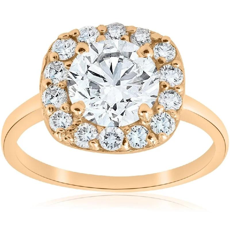 Engagement rings with sunburst aquamarine arrangements -Pompeii3 14k Yellow Gold 2 ct TDW Diamond Clarity Enhanced Cushion Halo Engagement Ring - White