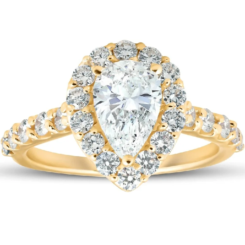 Engagement rings with classic round sapphire brilliance -Pompeii3 14k Yellow Gold 2 Ct TDW Pear Shape Halo Diamond Engagement Ring Clarity Enhanced