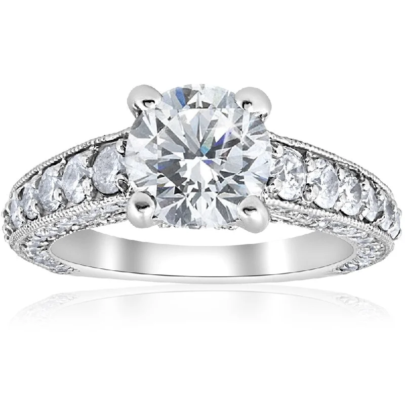 Custom engagement rings with engraved floral bands -Pompeii3 3 1/2 ct TDW Diamond Clarity Enhanced Engagement Ring 14k White Gold