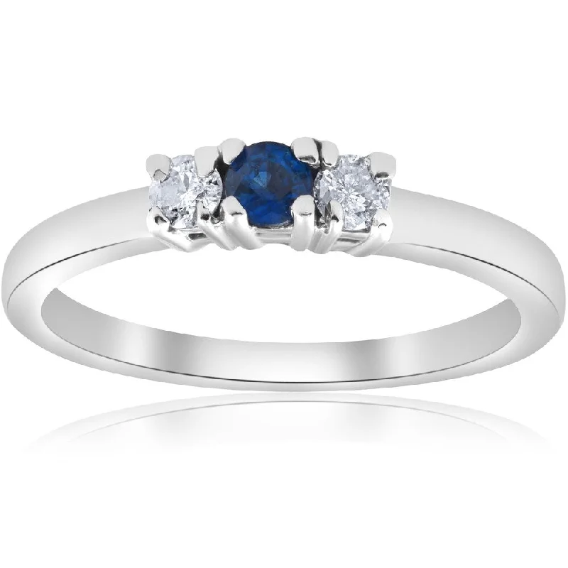 Engagement rings with bold raw opal stones -Pompeii3 Diamond 14k White Gold 1/4 ct TDW Blue Sapphire & Diamond Engagement Three Stone Ring