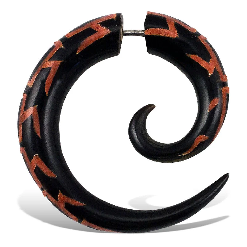 Best hoop earrings with asymmetrical designs for a fashion-forward, avant-garde look-<span>EFH-001 Tat #32<span>: </span></span>Red Coral Spirals - Horn