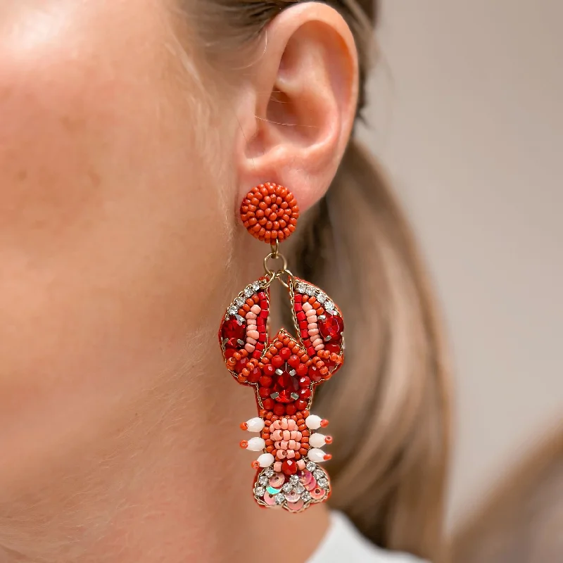 Best hoop earrings with smooth ceramic finishes for a polished, clean style-Red Lobster Beaded Dangle Earrings