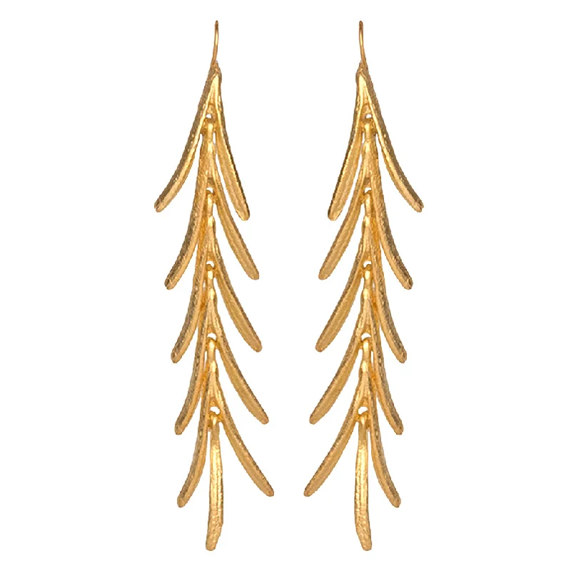 Hoop earrings with textured finishes for a vintage and classic style-Satin Gold Leaves Drop Fishhook Pierced Earrings