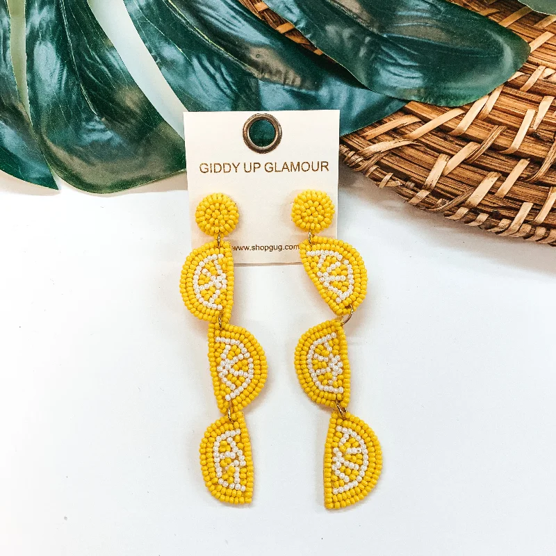 Hoop earrings with stacked layers for a bold and textured design-Seed Bead Lemon Earrings in Yellow