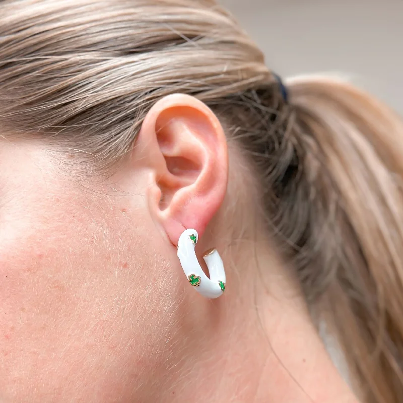 Best hoop earrings with matte finish for a sophisticated, understated design-Shamrock Enamel Hoop Earrings - White