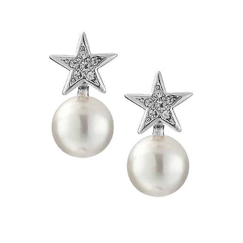 Hoop earrings with braided patterns for a detailed and textured finish-Crystal Star Pearl Drop Pierced Earrings