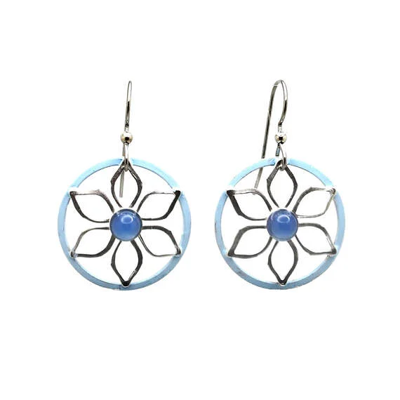 Necklaces and pendants with pearls for a classic and sophisticated touch-Silver Forest Open Flower With Blue Onyx Silver Metal Earrings