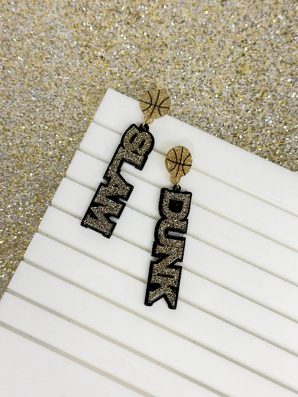 Best hoop earrings with gold for a luxurious and timeless look-'Slam Dunk' Statement Dangle Earrings - Gold & Black Glitter