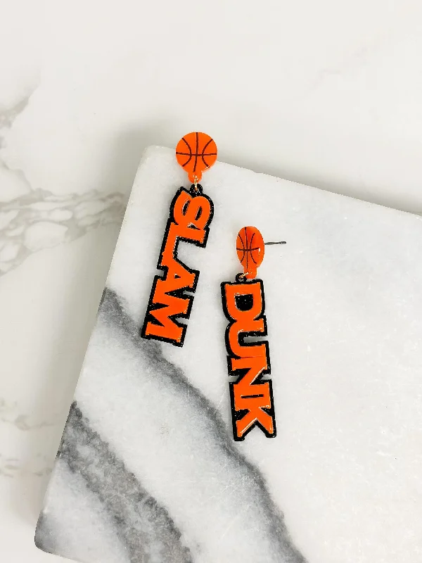 Best hoop earrings with gemstone accents for a colorful and elegant appearance-'Slam Dunk' Statement Dangle Earrings - Orange & Black