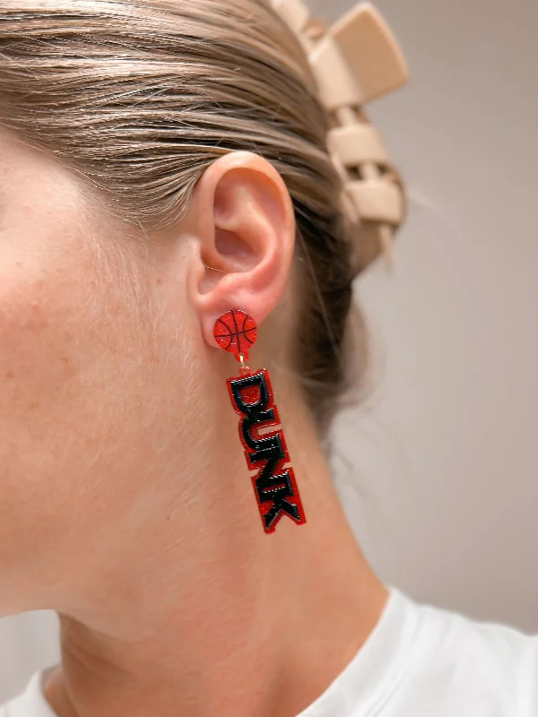 Hoop earrings with pearl accents for a chic and classic style-'Slam Dunk' Statement Dangle Earrings - Red & Black Glitter