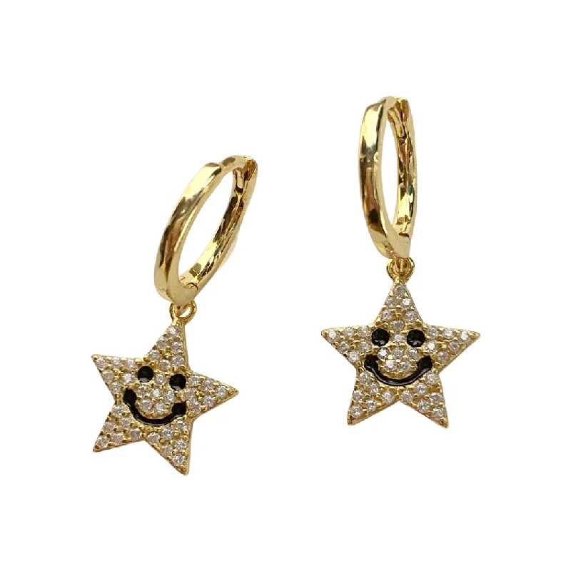 Best hoop earrings with baroque pearls for a luxurious and elegant vibe-Smile Star Charm Huggies