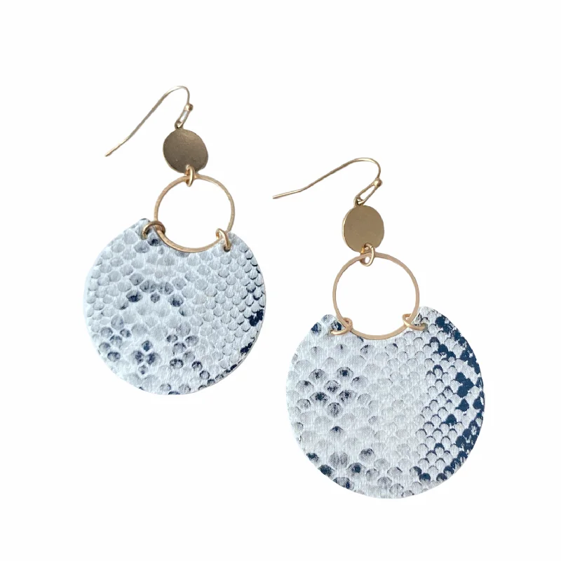 Hoop earrings with twisted metal designs for a dynamic and modern style-Snake Print Disc Earrings