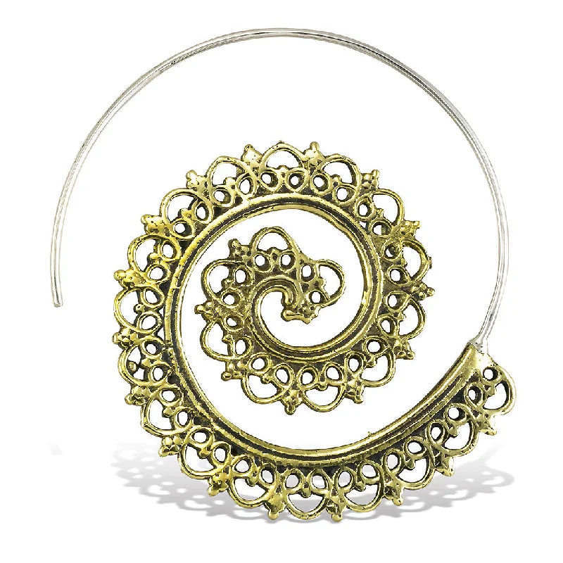 Hoop earrings with artistic filigree designs for an intricate, delicate finish-<span>BRES-247<span>: </span></span>Gypsy Spirals - Silver Posts