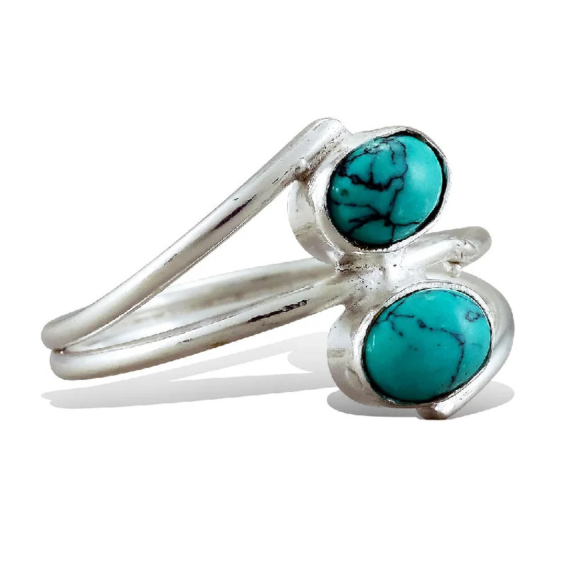 Best hoop earrings with smooth ceramic finishes for a polished, clean style-<span>RAS-011<span>: </span></span>Wrapped Double Turquoise - Silver