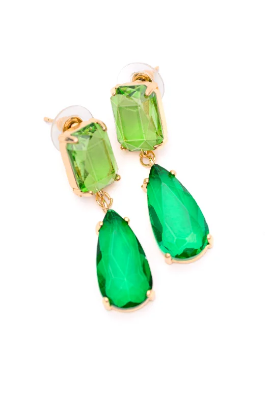 Best hoop earrings with matte finish for a sophisticated, understated design-Sparkly Spirit Drop Crystal Earrings in Green (Ships in 1-2 Weeks)