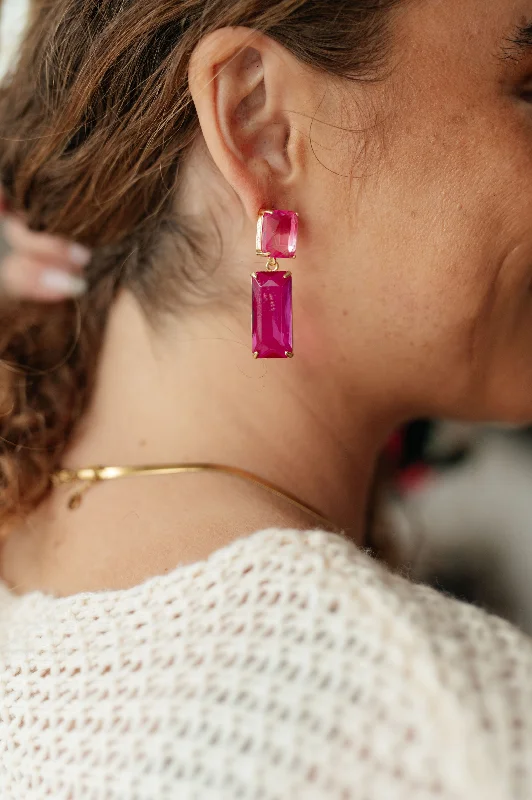 Best hoop earrings with vintage rhinestone embellishments for a retro-glam effect-Black Friday Blowout: Sparkly Spirit Rectangle Crystal Earrings in Pink