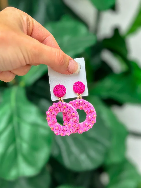 Hoop earrings with colorful beads for a fun and playful vibe-Spring Flower Dangle Earrings - Hot Pink