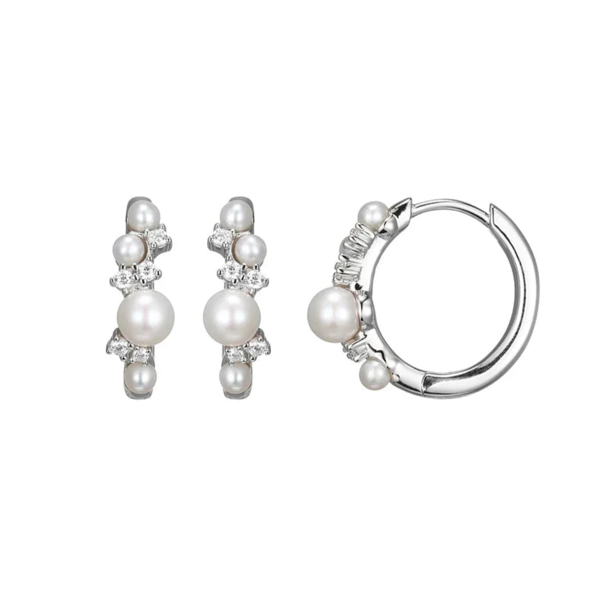 Hoop earrings with removable pendants for a versatile and customizable accessory-SS CZ and Pearl Cluster Hoop Earrings