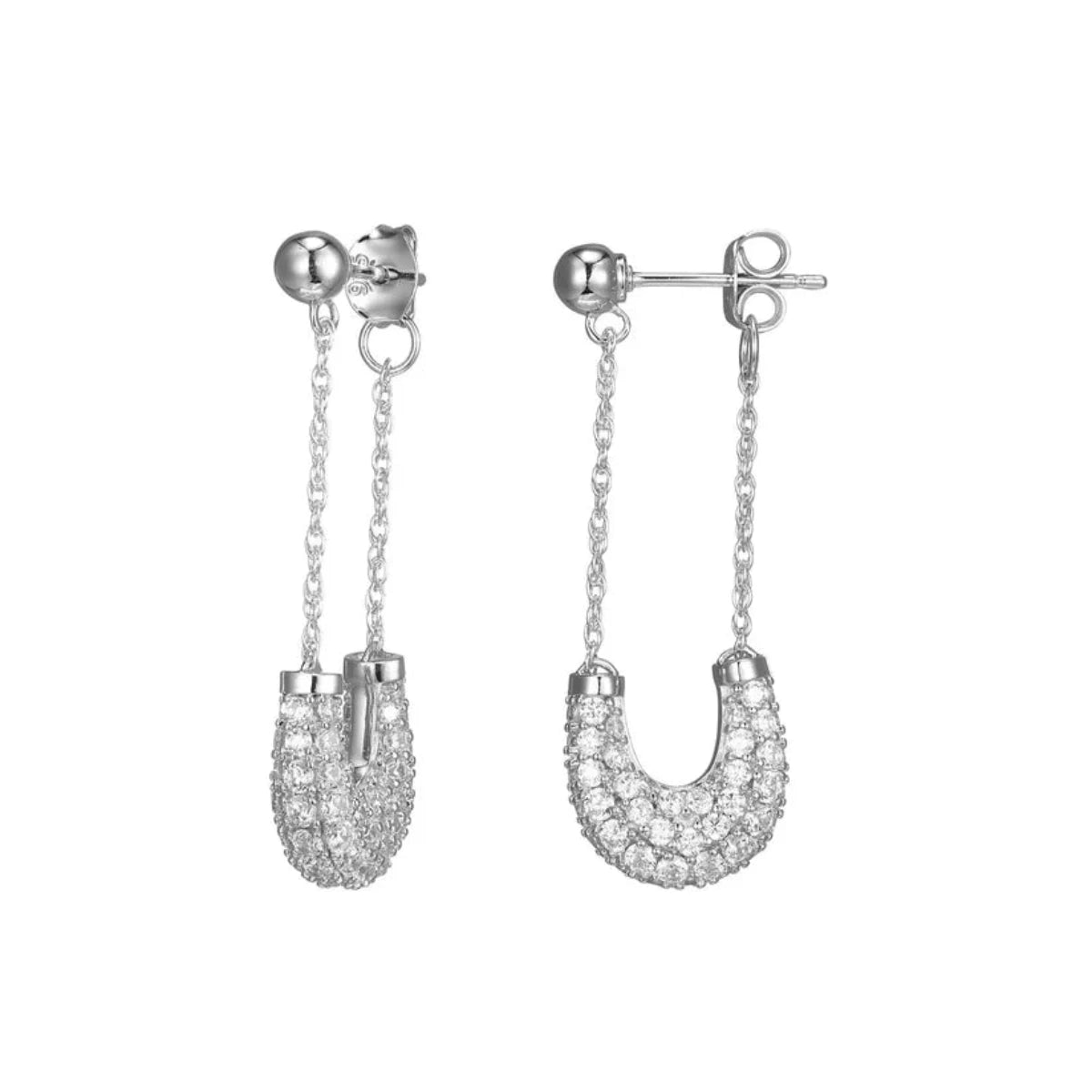 Medium hoop earrings for an everyday look with the perfect balance of style-SS CZ Safety Pin Style Earrings