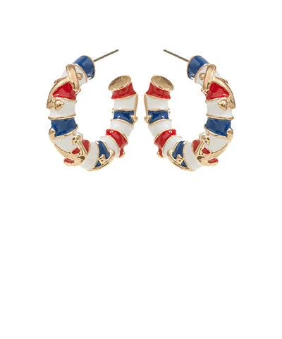 Hoop earrings with rhinestone embellishments for a glamorous and sparkling look-Stripe Anchor Enamel Hoop Earrings