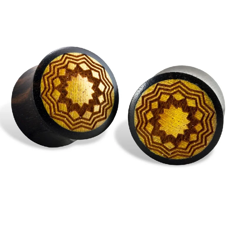 Best hoop earrings with blackened metal for an edgy and bold appearance-<span>EXPW-130<span>: </span></span>Sun Mandala Plugs - Black Wood