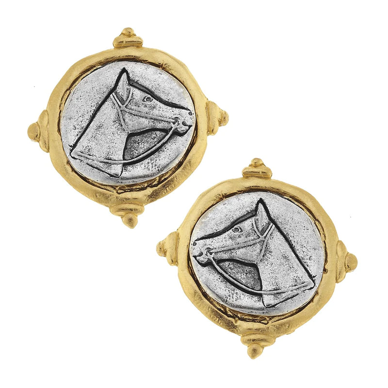 Best hoop earrings with blackened metal for an edgy and bold appearance-Susan Shaw - Gold and Silver Intaglio Horse Earrings