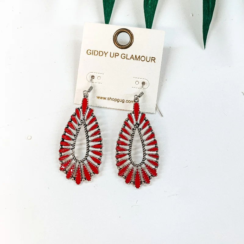 Hoop earrings with luxe velvet finishes for a rich and luxurious touch-Teardrop Outline Needle Point Cluster Earrings in Red