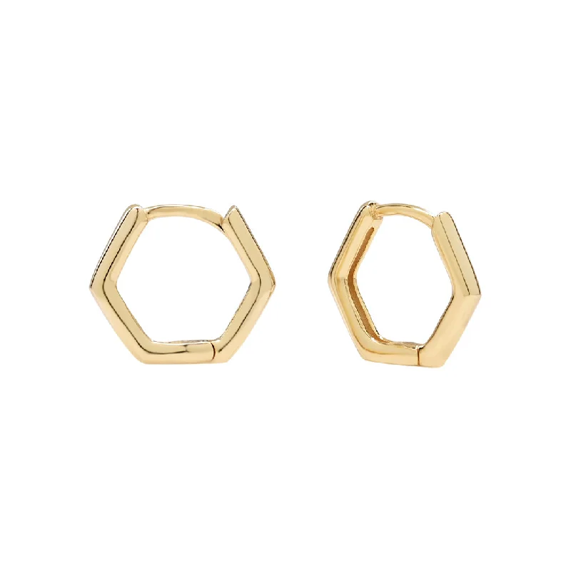 Hoop earrings with crescent moon shapes for a celestial and mystical appearance-Thin Hexagon Huggies