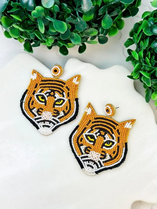 Best hoop earrings with infinity designs for a timeless and meaningful symbol-Tiger Seed Bead Dangle Earrings