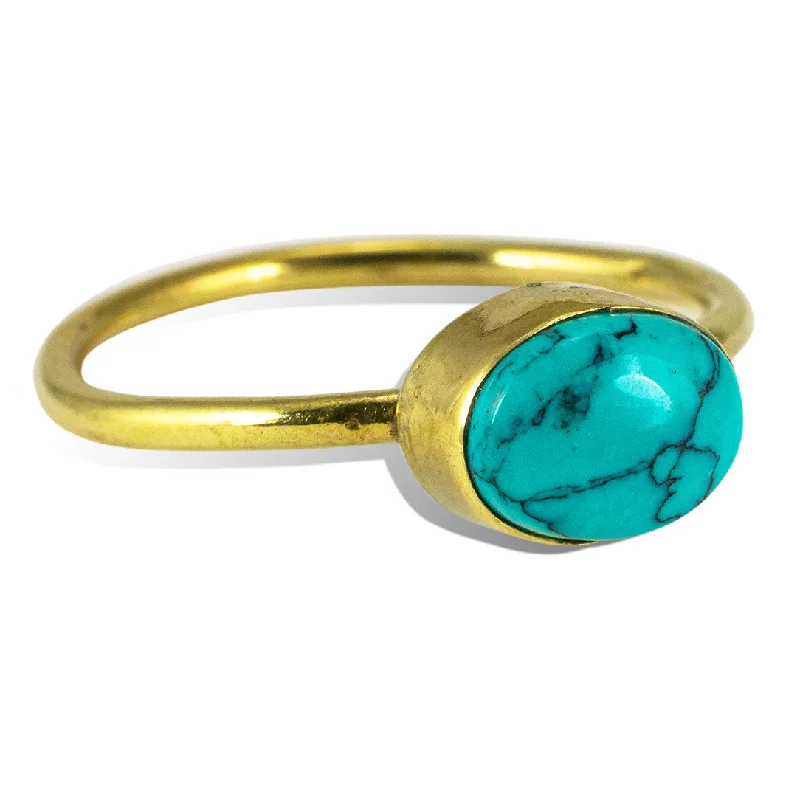 Best hoop earrings with blackened metal for an edgy and bold appearance-<span>RBR-023<span>: </span></span>Simple Turquoise Ring - Brass