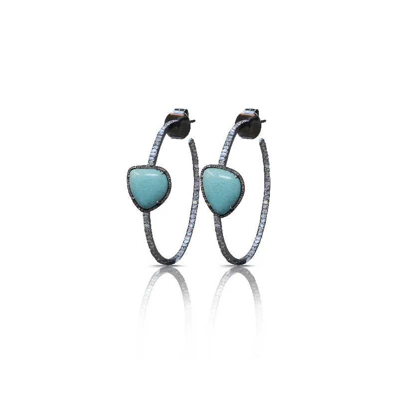 Large hoop earrings for a bold and statement-making fashion accessory-Turquoise Diamond Hoops